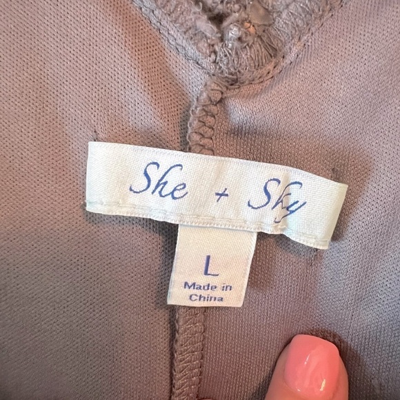 She + Sky Blue gray mini dress cotton crochet size L - Picture 8 of 12